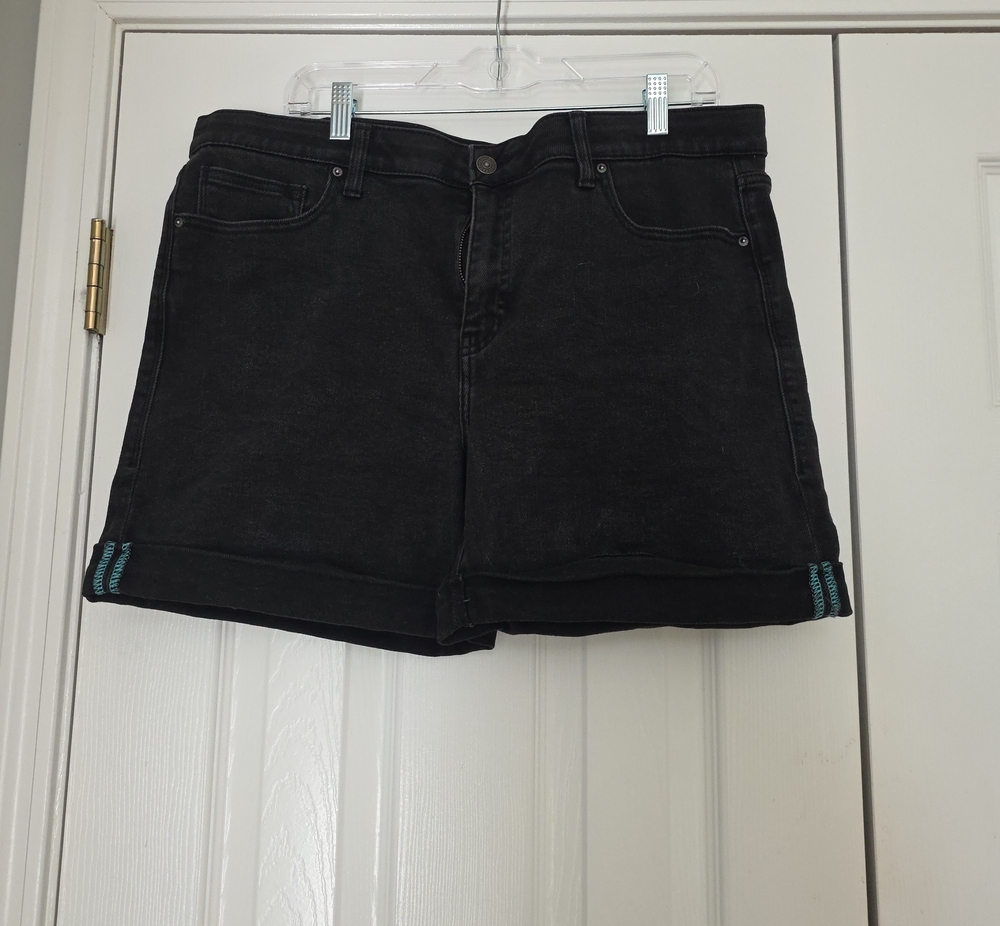 LuLaRoe Black Denim Shorts with Teal Trim